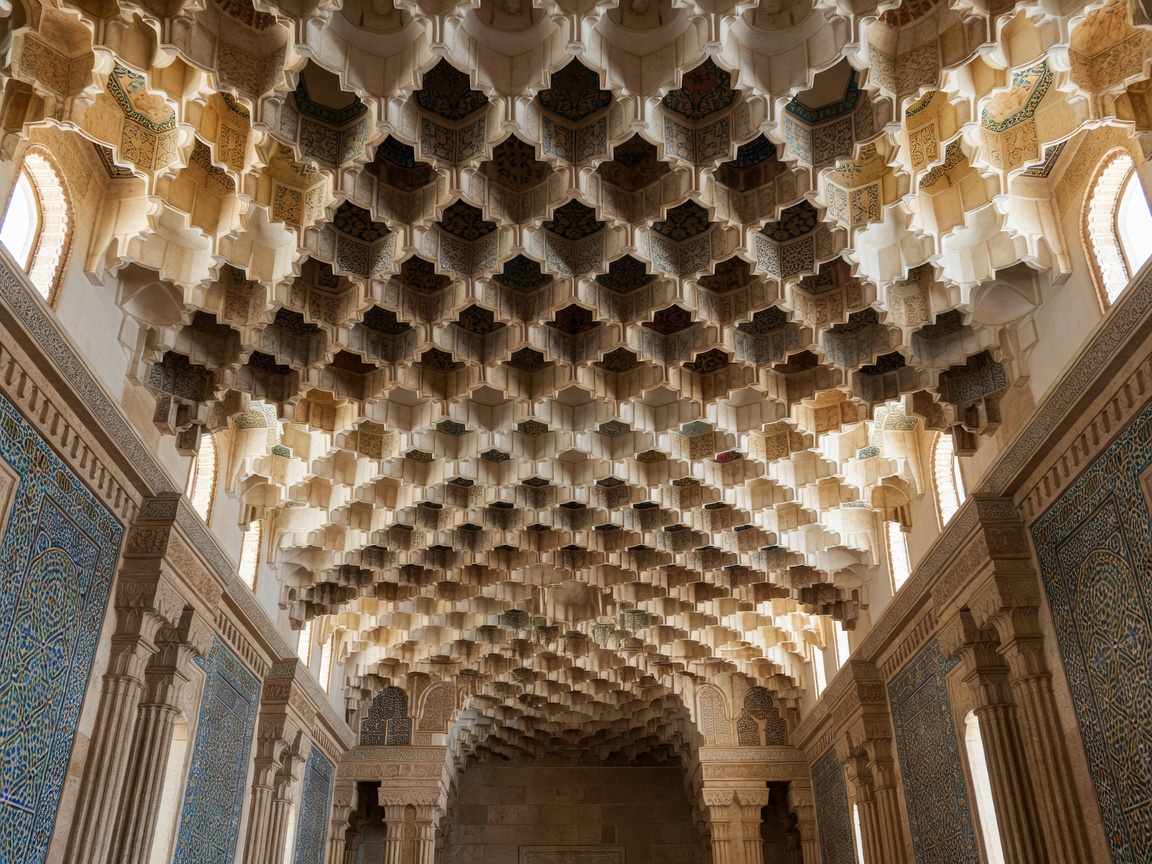 Detailed muqarnas honeycomb ceiling of a historic Arabian palace