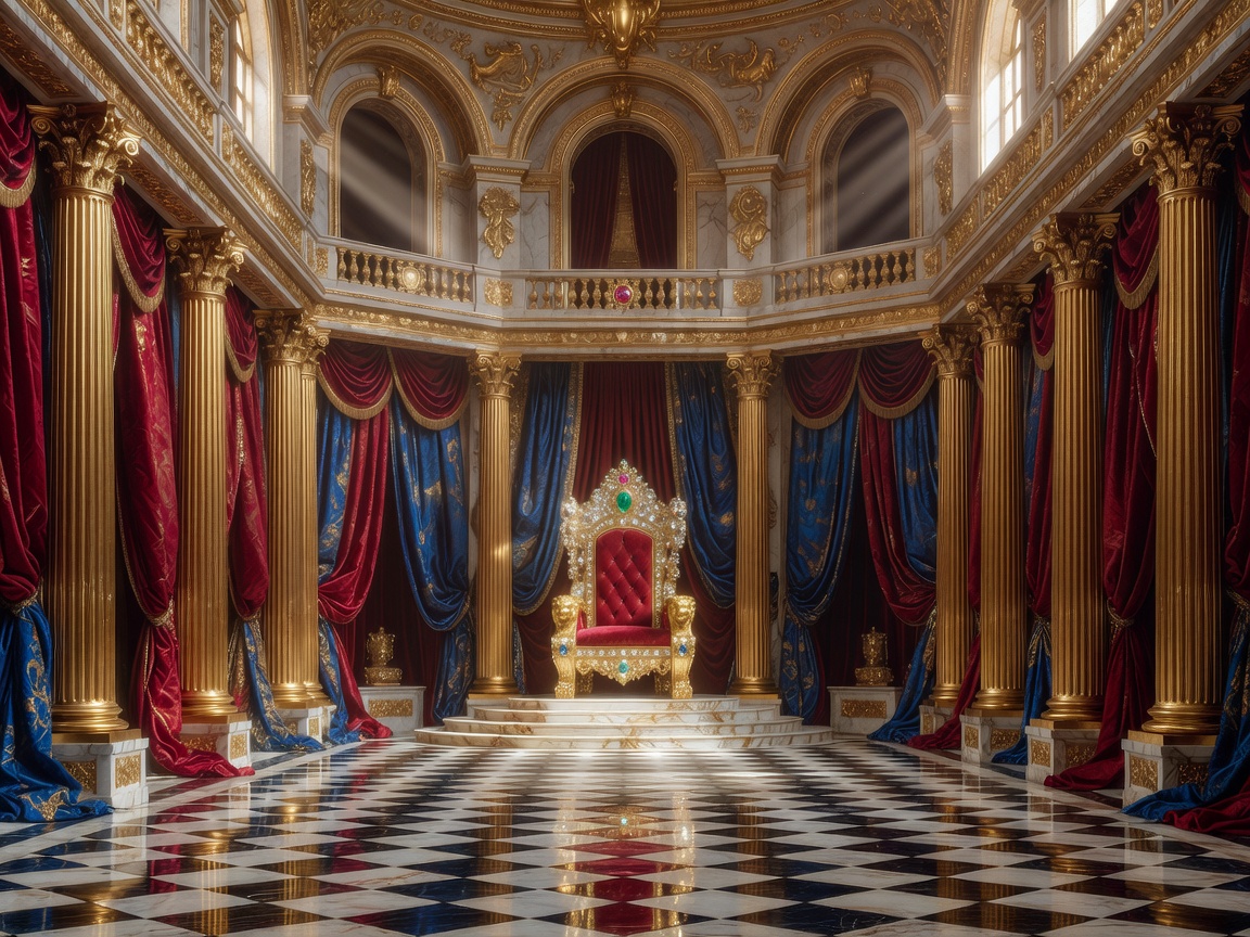 Opulent throne room with golden columns and silk hangings